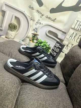 Adidas Samba Black White Backless Mule Lace-Up Vamp Loafer 9