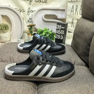 Adidas Samba Black White Leather Upper Three-Stripe Side Loafer
