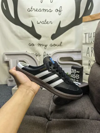 Adidas Samba Black White Leather Upper Three-Stripe Side Loafer 5