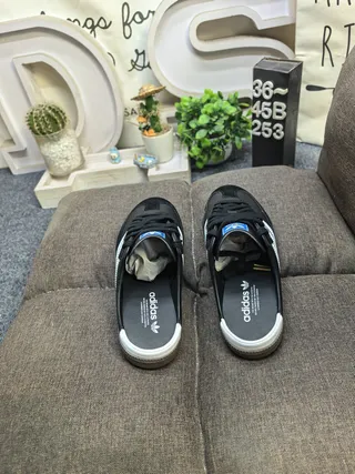 Adidas Samba Black White Leather Upper Three-Stripe Side Loafer 8