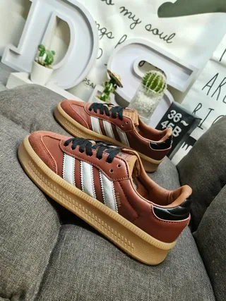 Adidas Samba Brown Leather Three-Stripe Lifestyle Sneakers 7