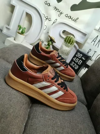 Adidas Samba Brown Leather Three-Stripe Lifestyle Sneakers 9