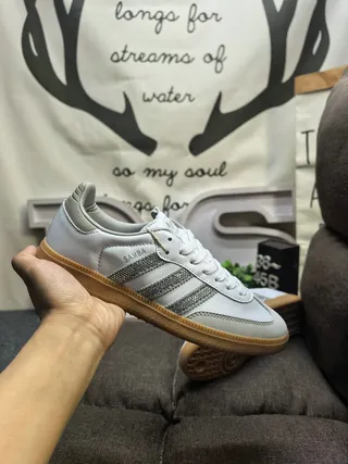 Adidas Samba Gray Silver Low-Top Leather Upper Lifestyle Sneakers 5
