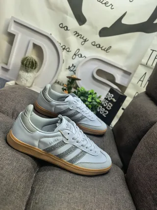 Adidas Samba Gray Silver Low-Top Leather Upper Lifestyle Sneakers 9