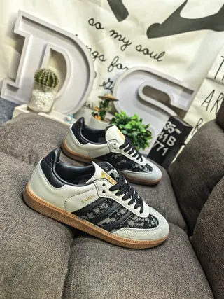 Adidas Samba Lace-Panel Off-White and Black Lifestyle Sneakers 9