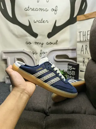 Adidas Samba Navy Blue Perforated Stripe Slip-On Lifestyle Sneakers 5