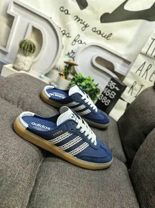 Adidas Samba Navy Blue Perforated Stripe Slip-On Lifestyle Sneakers 9