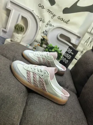 Adidas Samba Pink and White Laceless Lifestyle Sneakers 7