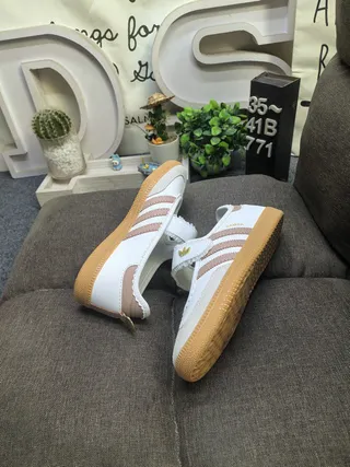 Adidas Samba White and Beige Laceless Lifestyle Sneakers 6