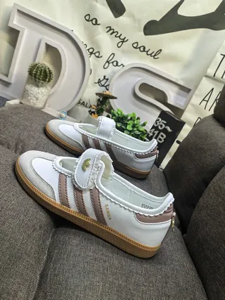 Adidas Samba White and Beige Laceless Lifestyle Sneakers 7