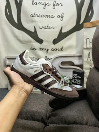 Adidas Samba White Brown Pearl-Embellished Lace Bow Lifestyle Sneakers 5