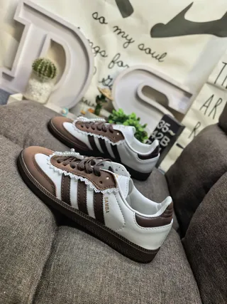 Adidas Samba White Brown Pearl-Embellished Lace Bow Lifestyle Sneakers 7