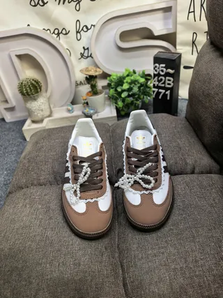 Adidas Samba White Brown Pearl-Embellished Lace Bow Lifestyle Sneakers 10