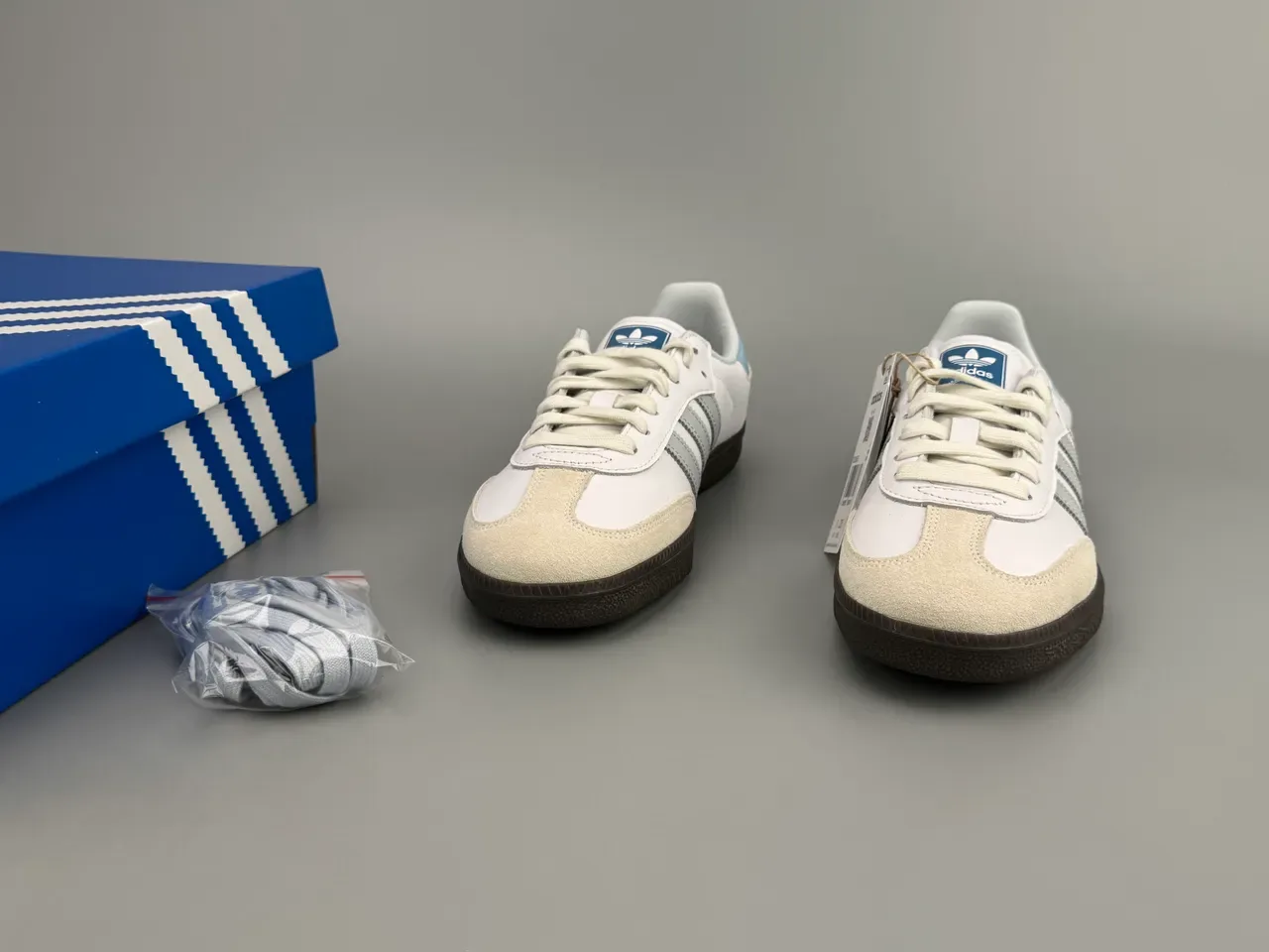 Adidas Samba White Gray Beige Blue Lifestyle Sneakers 3
