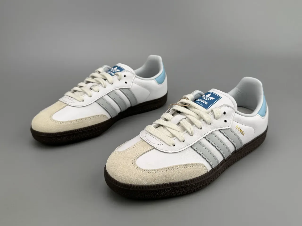 Adidas Samba White Gray Beige Blue Lifestyle Sneakers 5