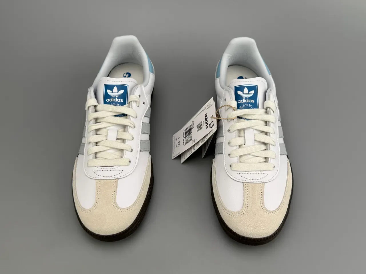 Adidas Samba White Gray Beige Blue Lifestyle Sneakers 8
