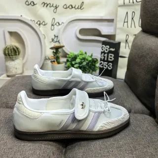 Adidas Samba White Purple Laceless Velcro Strap Three-Stripe Side Panel Lifestyle Sneakers