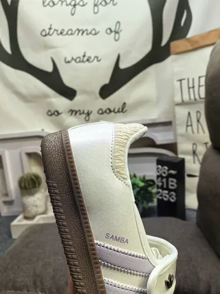 Adidas Samba White Purple Laceless Velcro Strap Three-Stripe Side Panel Lifestyle Sneakers 3