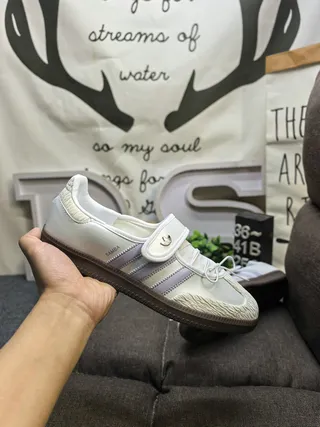 Adidas Samba White Purple Laceless Velcro Strap Three-Stripe Side Panel Lifestyle Sneakers 5