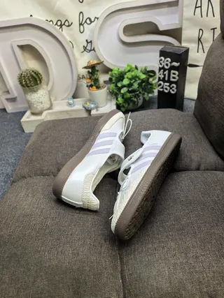 Adidas Samba White Purple Laceless Velcro Strap Three-Stripe Side Panel Lifestyle Sneakers 6