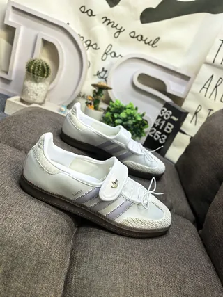 Adidas Samba White Purple Laceless Velcro Strap Three-Stripe Side Panel Lifestyle Sneakers 9
