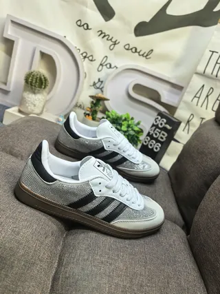 Adidas Silver Black Glitter Mesh Upper Three Stripes Lifestyle Sneakers 9