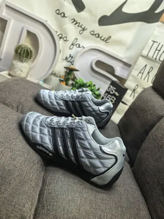 Adidas Silver Black Quilted Synthetic Upper Metallic Finish Sneakers 7