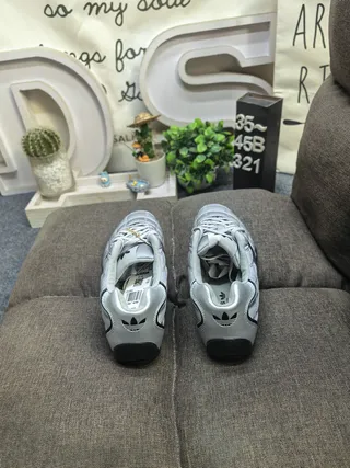 Adidas Silver Black Quilted Synthetic Upper Metallic Finish Sneakers 8