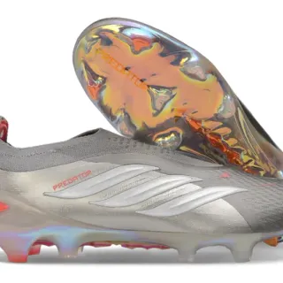 Adidas Silver Red Sock-Fit Collar Iridescent Holographic Sole Firm-Ground Soccer Shoes
