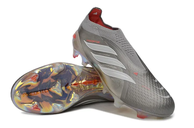 Adidas Silver Red Sock-Fit Collar Iridescent Holographic Sole Firm-Ground Soccer Shoes 3