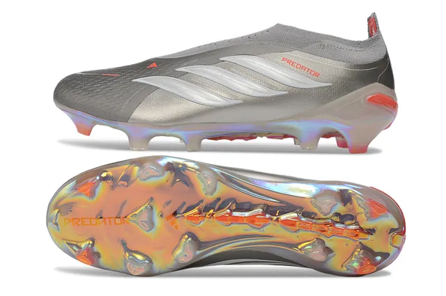 Adidas Silver Red Sock-Fit Collar Iridescent Holographic Sole Firm-Ground Soccer Shoes 5