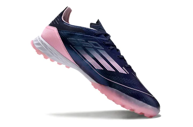 Adidas Speedportal Navy Pink Chaussures de football synthétiques basses rayures dégradées détails gazon artificiel 2