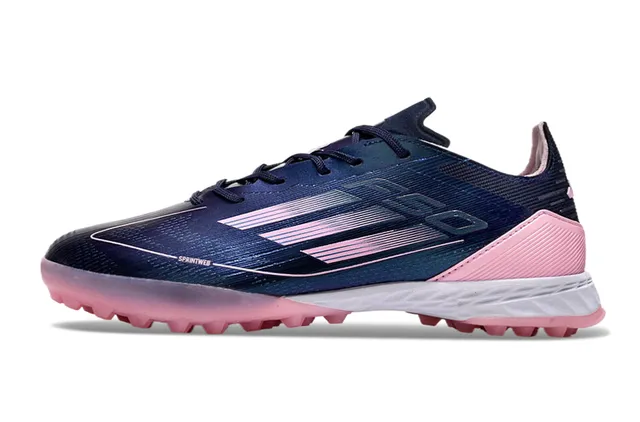 Adidas Speedportal Navy Pink Chaussures de football synthétiques basses rayures dégradées détails gazon artificiel 7