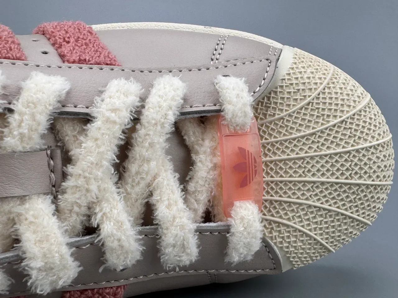 Adidas Superstar Beige Pink Fuzzy Stripe Lifestyle Sneakers 2