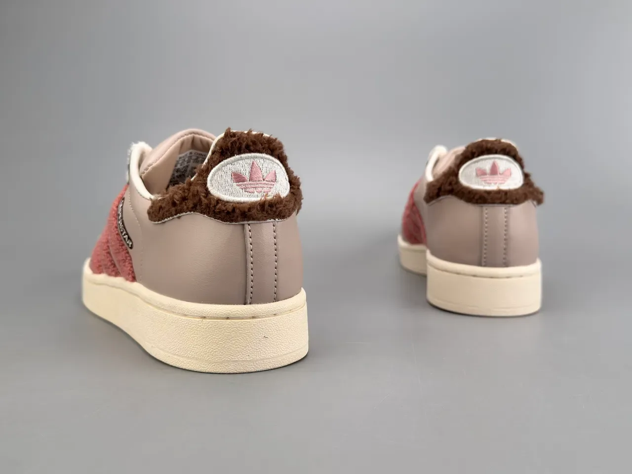Adidas Superstar Beige Pink Fuzzy Stripe Lifestyle Sneakers 6