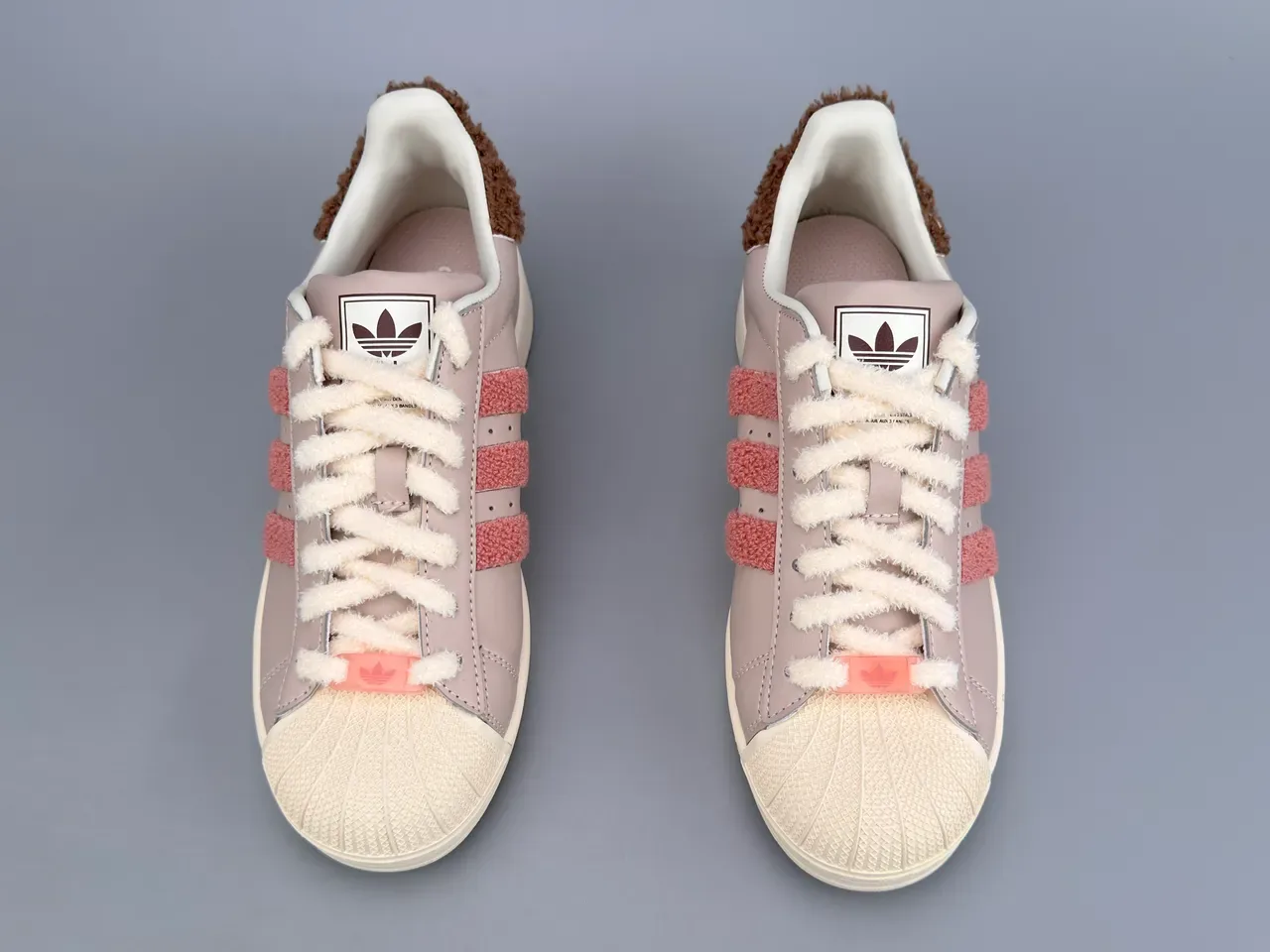 Adidas Superstar Beige Pink Fuzzy Stripe Lifestyle Sneakers 9