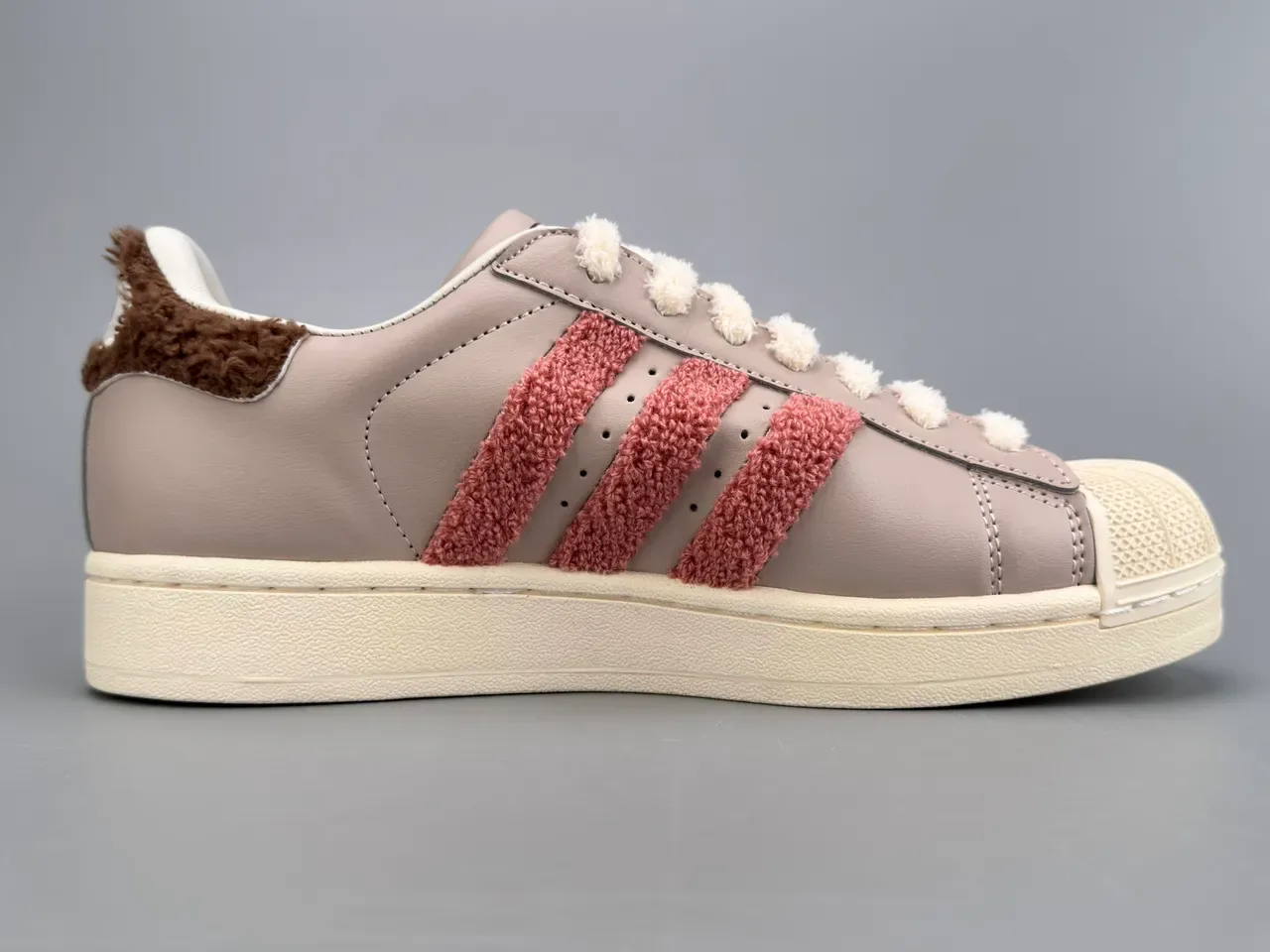 Adidas Superstar Beige Pink Fuzzy Stripe Lifestyle Sneakers 10