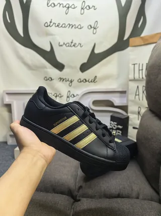 Adidas Superstar Black and Gold Lifestyle Sneakers 5