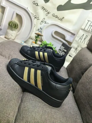 Adidas Superstar Black and Gold Lifestyle Sneakers 7