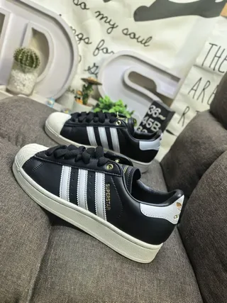 Adidas Superstar Black White Gold Lifestyle Sneakers 7