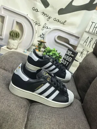Adidas Superstar Black White Gold Lifestyle Sneakers 9