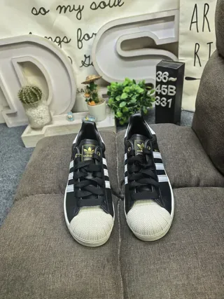 Adidas Superstar Black White Gold Lifestyle Sneakers 10