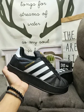 Adidas Superstar Black White Gold Lifestyle Sneakers 5