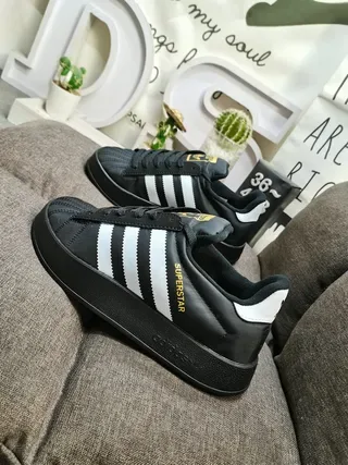 Adidas Superstar Black White Gold Lifestyle Sneakers 7