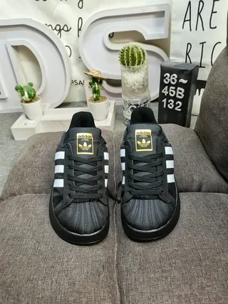 Adidas Superstar Black White Gold Lifestyle Sneakers 10
