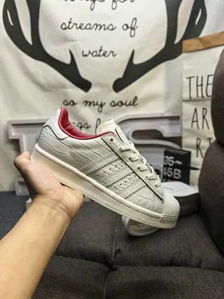 Adidas Superstar Crocodile-Embossed Off-White and Red Lifestyle Sneakers 5