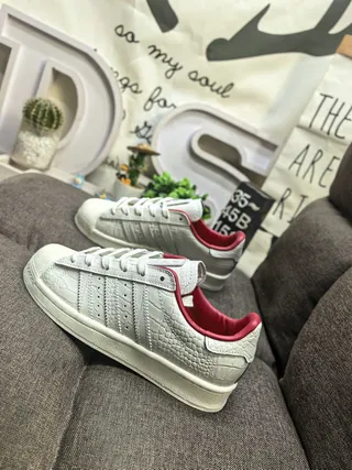 Adidas Superstar Crocodile-Embossed Off-White and Red Lifestyle Sneakers 7