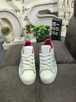 Adidas Superstar Crocodile-Embossed Off-White and Red Lifestyle Sneakers 10