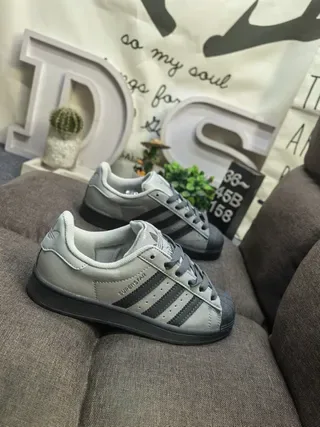 Adidas Superstar Gray and Black Lifestyle Sneakers 9