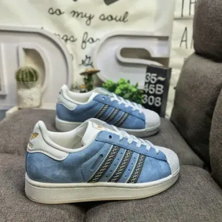 Adidas Superstar Light Blue Suede Shell Toe Lifestyle Sneakers